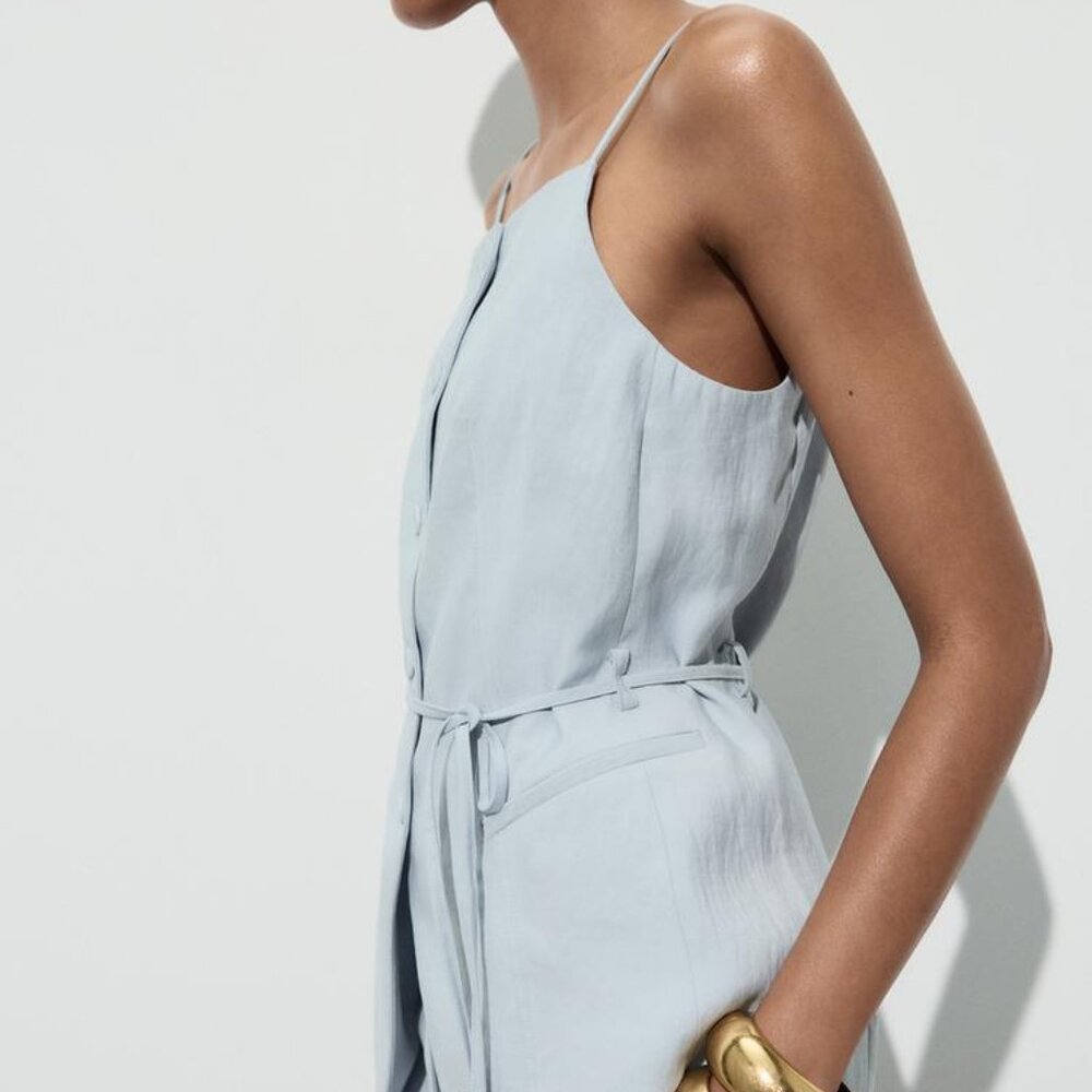 Zara Light Blue Beaded Belt Vest & High-Waisted Straight Leg Pants Co-Ord Set XS - Picture 3 of 16